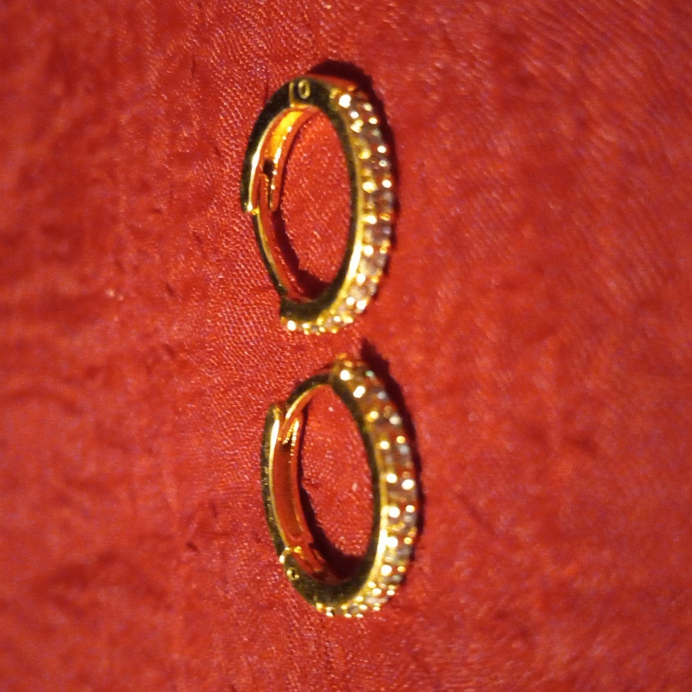 Pave diamond 925 with gold vermeil.  Snuggy hoops.